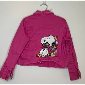 Girls Beaded Snoopy Peanuts Denim Jacket Cropped Size 6 365 Kids